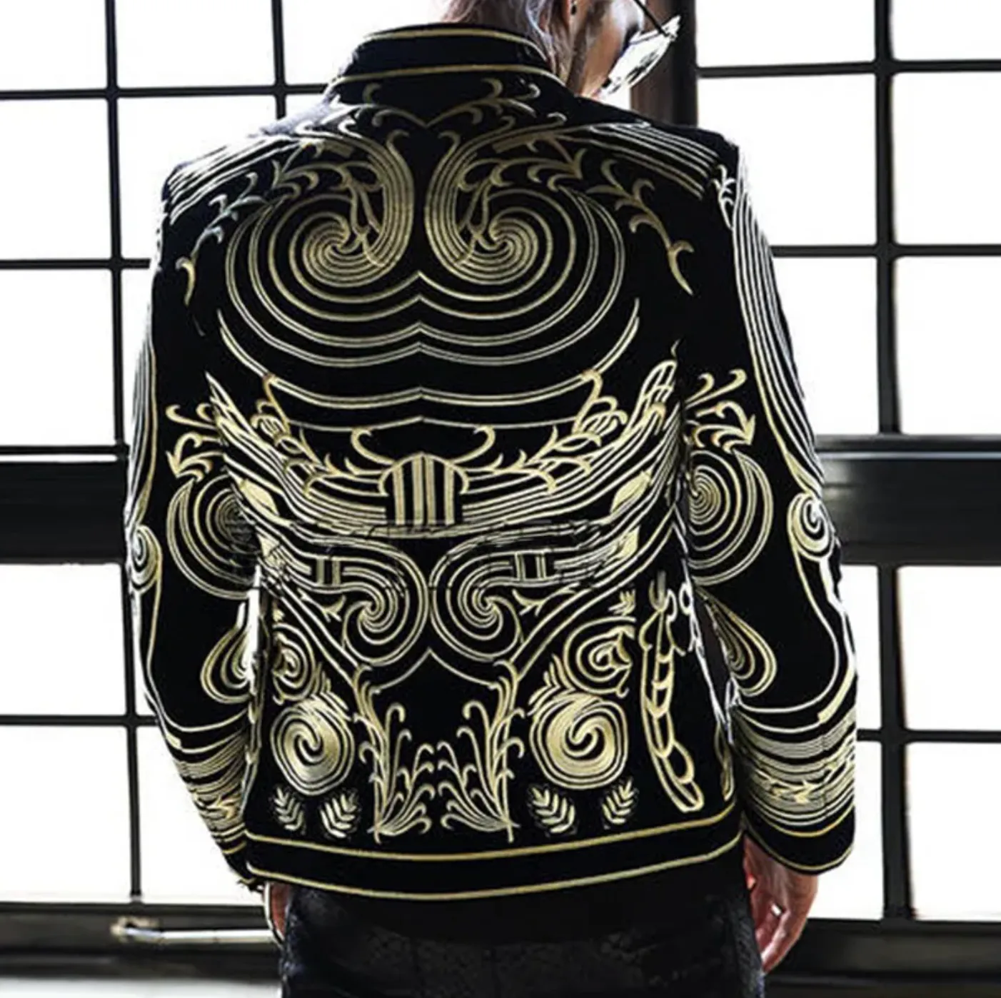 Festival Party Outfit Jacket Men's Tuxedo Blazer Gold Black Captain Jacket DJ Burning Man Costume