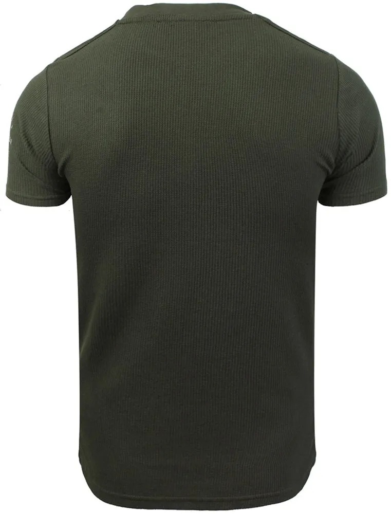 Fort Waffle Textured Short Sleeve T-Shirt with Pocket in Khaki - Brave Soul