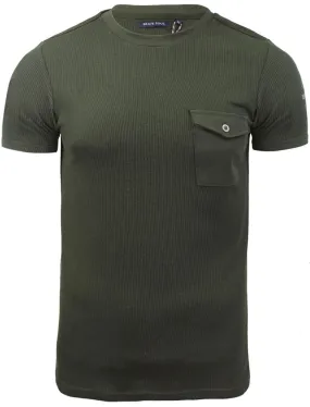 Fort Waffle Textured Short Sleeve T-Shirt with Pocket in Khaki - Brave Soul
