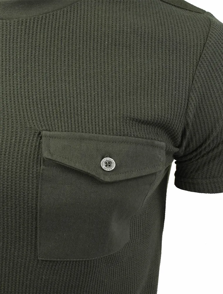 Fort Waffle Textured Short Sleeve T-Shirt with Pocket in Khaki - Brave Soul