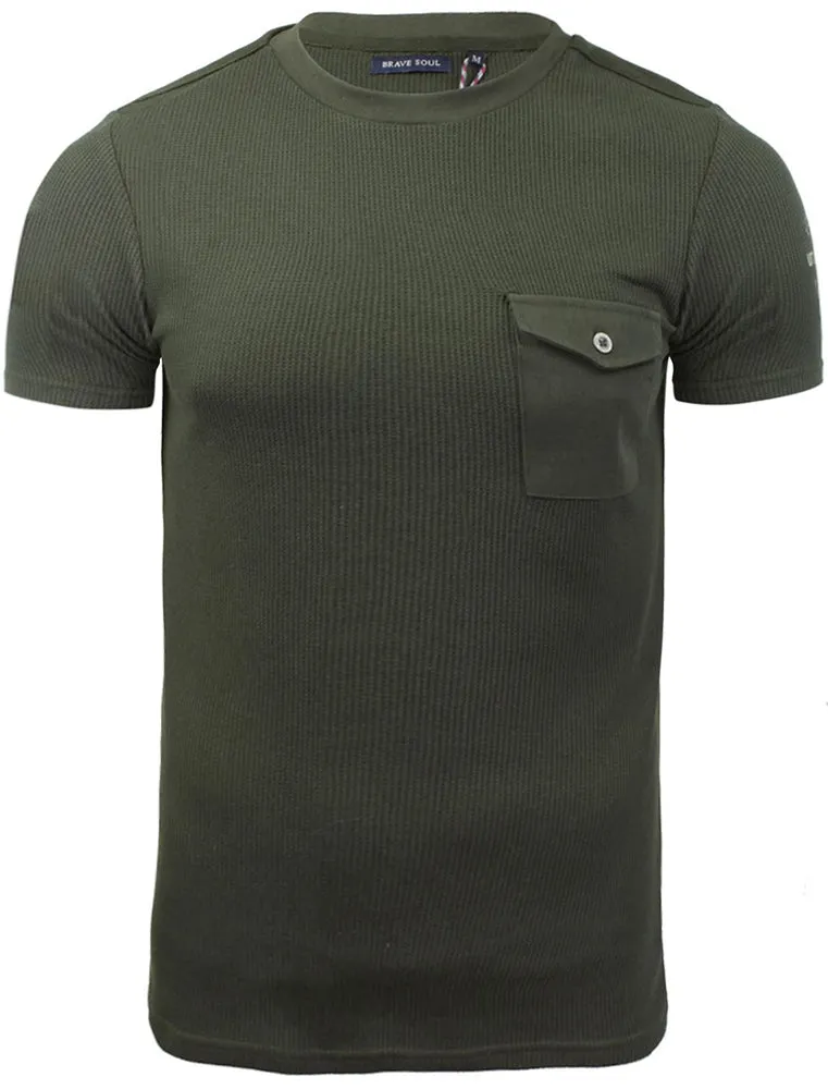 Fort Waffle Textured Short Sleeve T-Shirt with Pocket in Khaki - Brave Soul