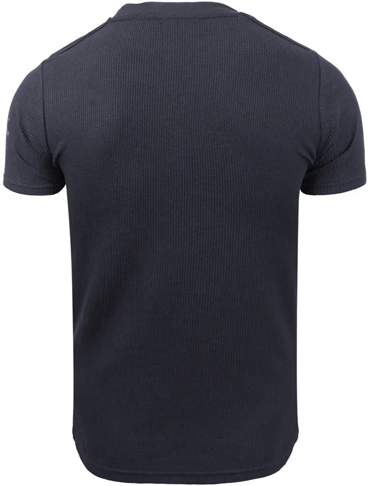 Fort Waffle Textured Short Sleeve T-Shirt with Pocket in Navy - Brave Soul