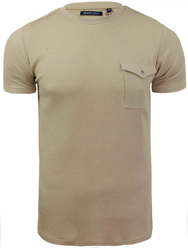 Fort Waffle Textured Short Sleeve T-Shirt with Pocket in Stone - Brave Soul