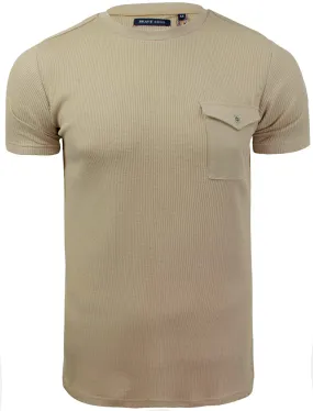 Fort Waffle Textured Short Sleeve T-Shirt with Pocket in Stone - Brave Soul