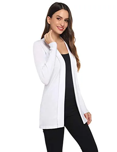Gilet Femme Tricot Veste Longue Femme Cardigan Long Manches Longues Casual Ouvert Hiver Automne Printemps Vintage,Blanc,M