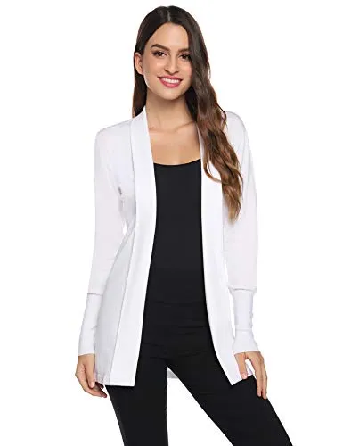 Gilet Femme Tricot Veste Longue Femme Cardigan Long Manches Longues Casual Ouvert Hiver Automne Printemps Vintage,Blanc,M