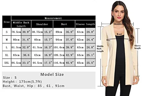 Gilet Femme Tricot Veste Longue Femme Cardigan Long Manches Longues Casual Ouvert Hiver Automne Printemps Vintage,Blanc,M