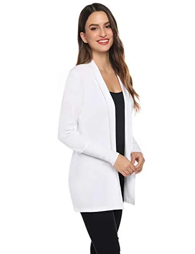 Gilet Femme Tricot Veste Longue Femme Cardigan Long Manches Longues Casual Ouvert Hiver Automne Printemps Vintage,Blanc,M