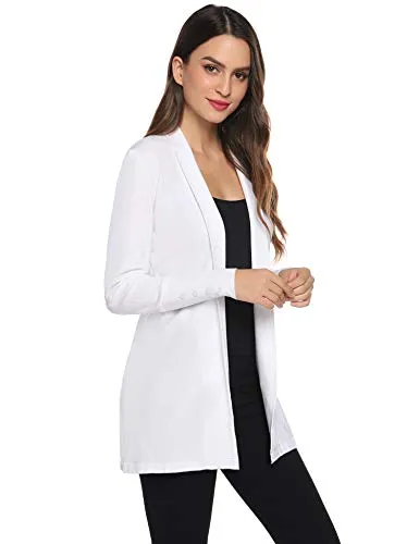 Gilet Femme Tricot Veste Longue Femme Cardigan Long Manches Longues Casual Ouvert Hiver Automne Printemps Vintage,Blanc,M