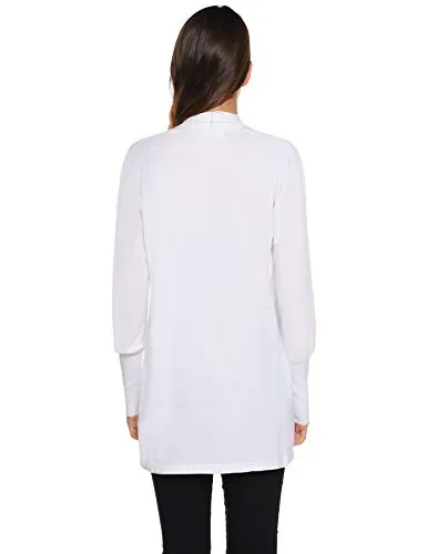 Gilet Femme Tricot Veste Longue Femme Cardigan Long Manches Longues Casual Ouvert Hiver Automne Printemps Vintage,Blanc,M