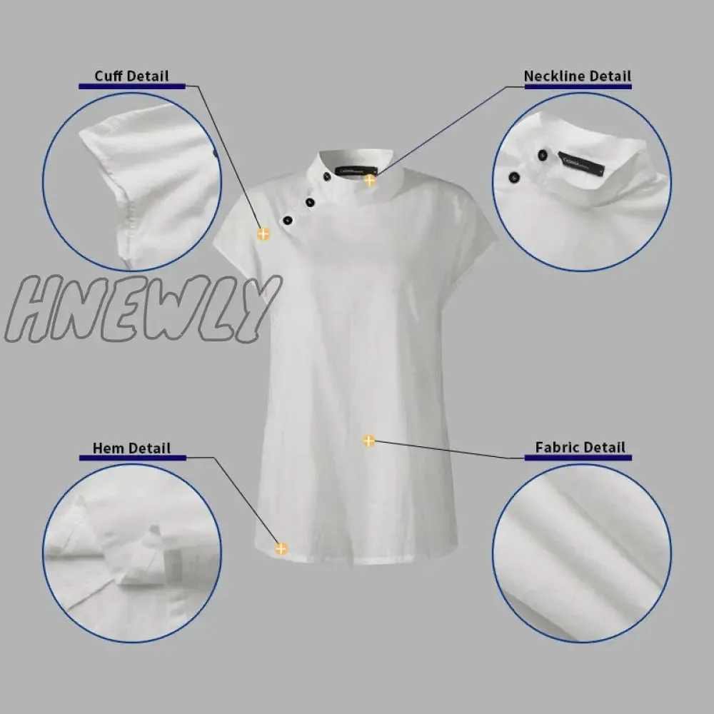 Hnewly Women Short Sleeve Blusas Summer Cotton Linen Shirts Fashion Oversized Blouses Casual Loose Camisas Solid Tunic Tops