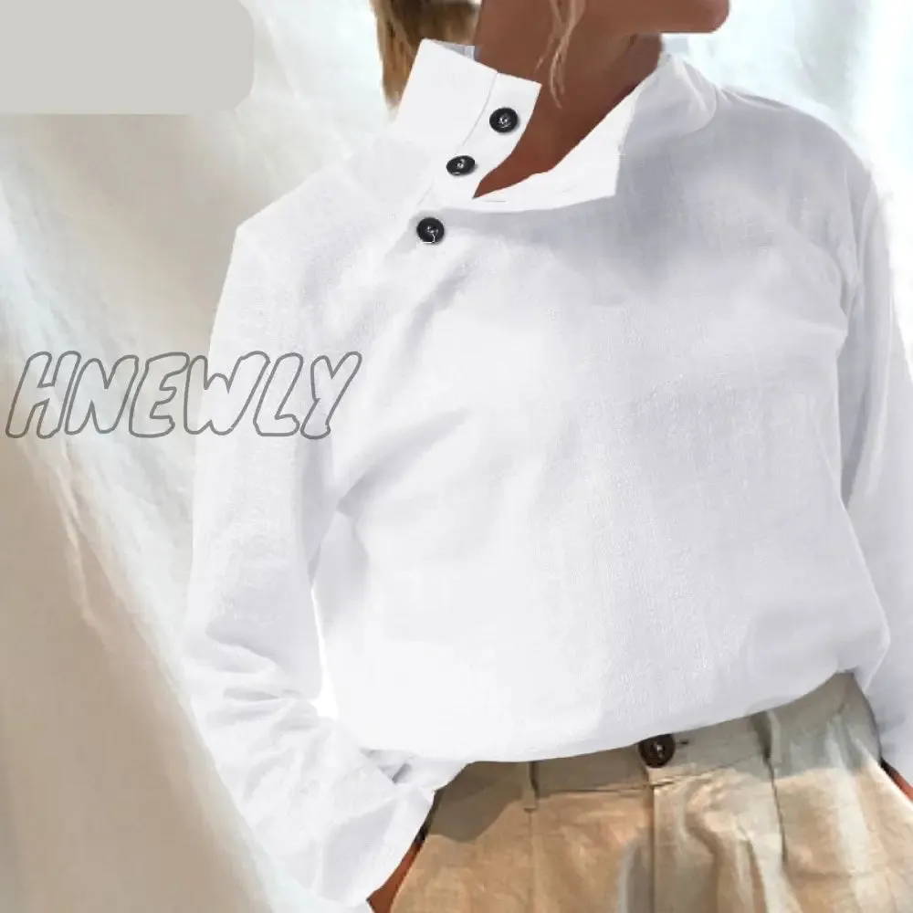 Hnewly Women Short Sleeve Blusas Summer Cotton Linen Shirts Fashion Oversized Blouses Casual Loose Camisas Solid Tunic Tops
