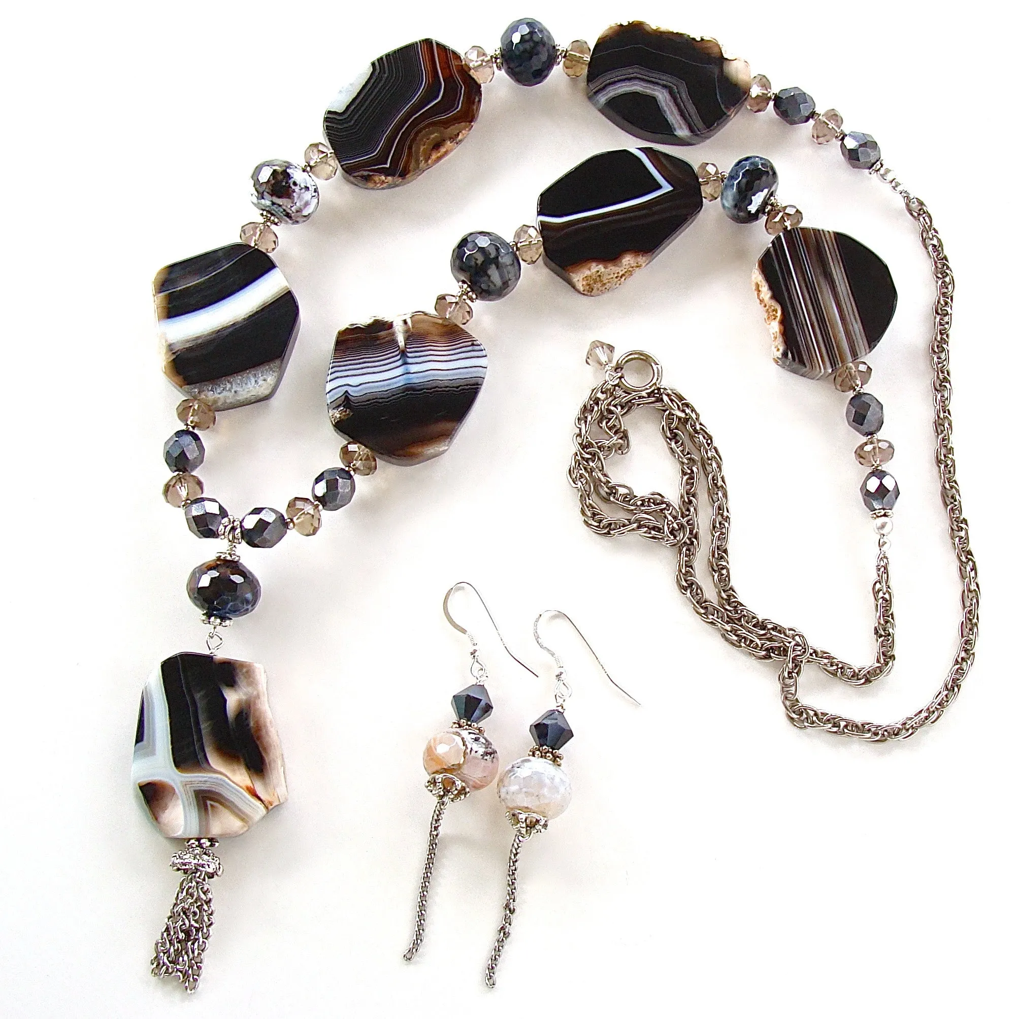 Inez: Agate Slice Pendant Necklace Set