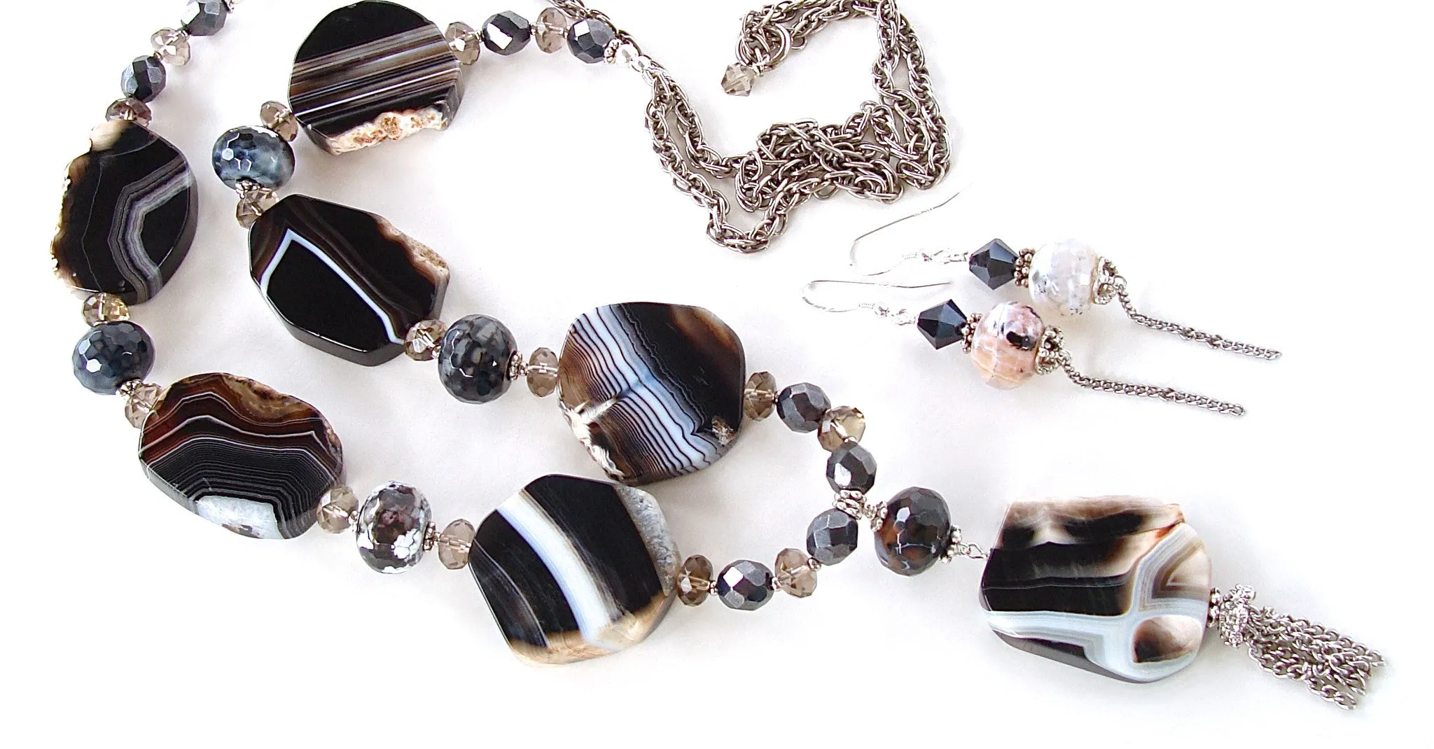 Inez: Agate Slice Pendant Necklace Set