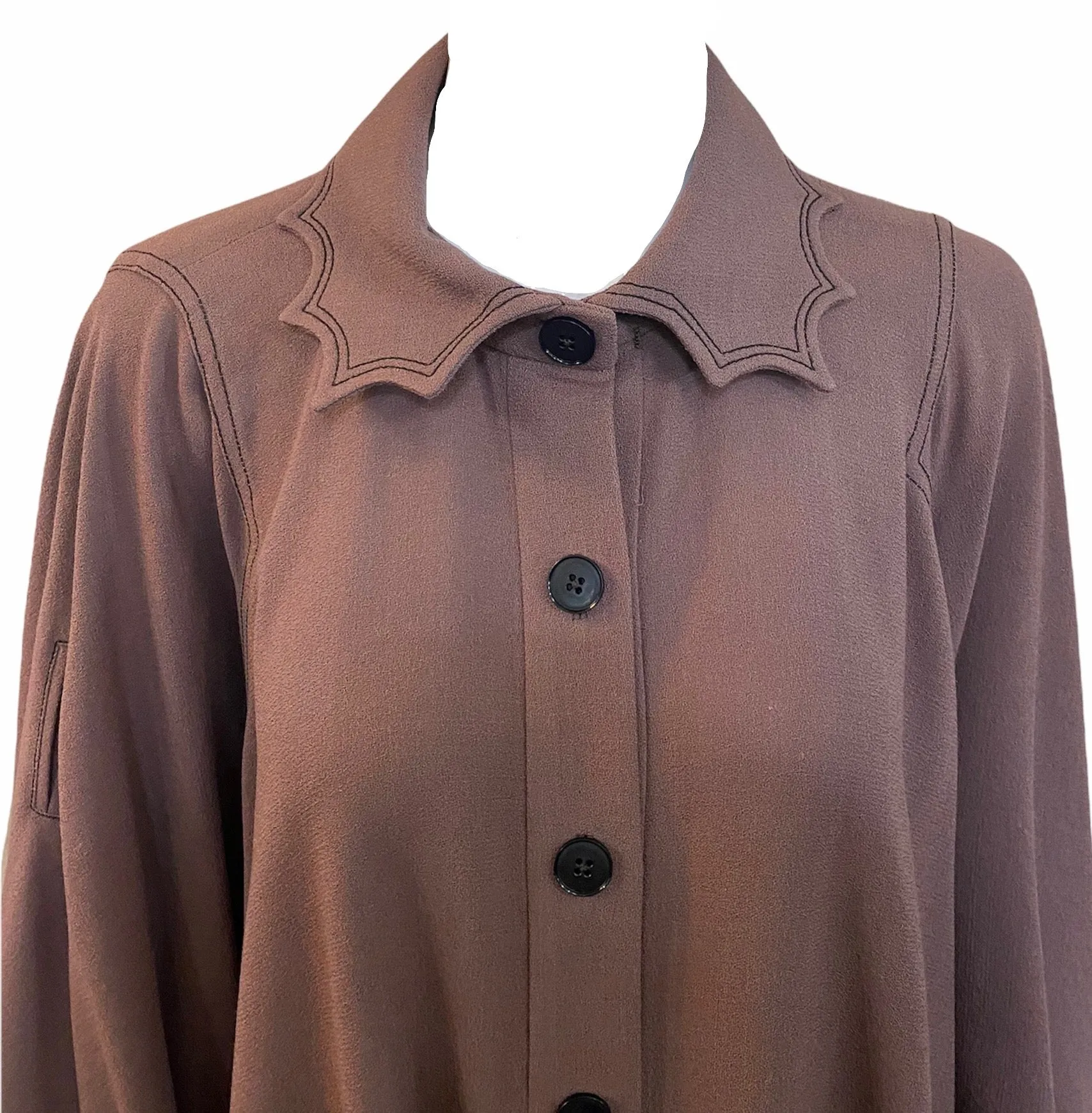 John Bates 70s Mauve Moss Crepe Swing Jacket/Blouse/Tunic