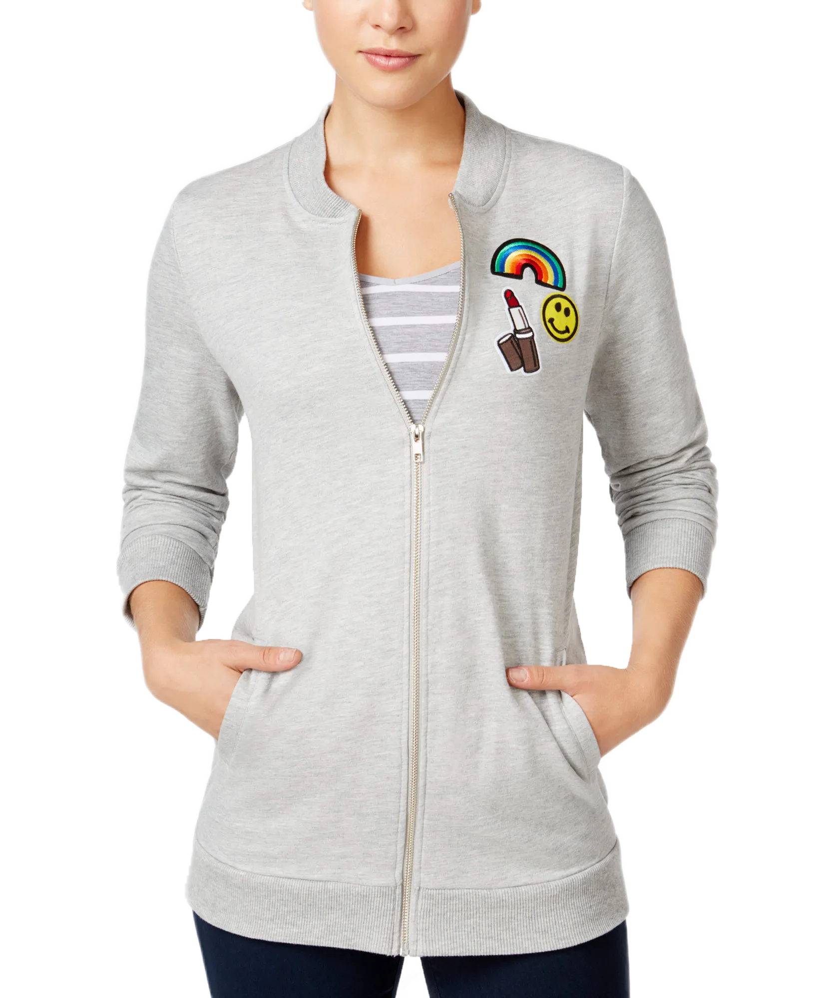 Juniors' Patch-Trim Tunic Bomber Jacket