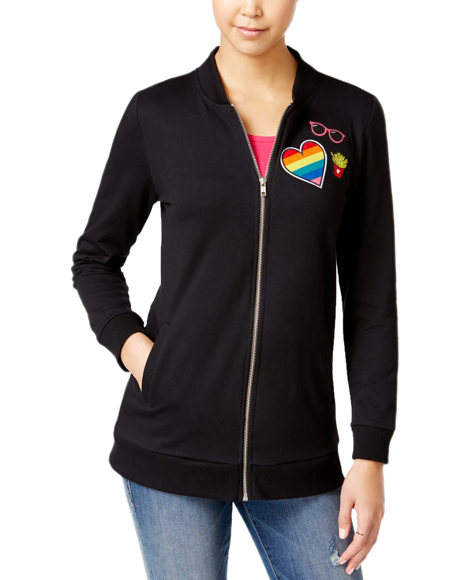 Juniors' Patch-Trim Tunic Bomber Jacket