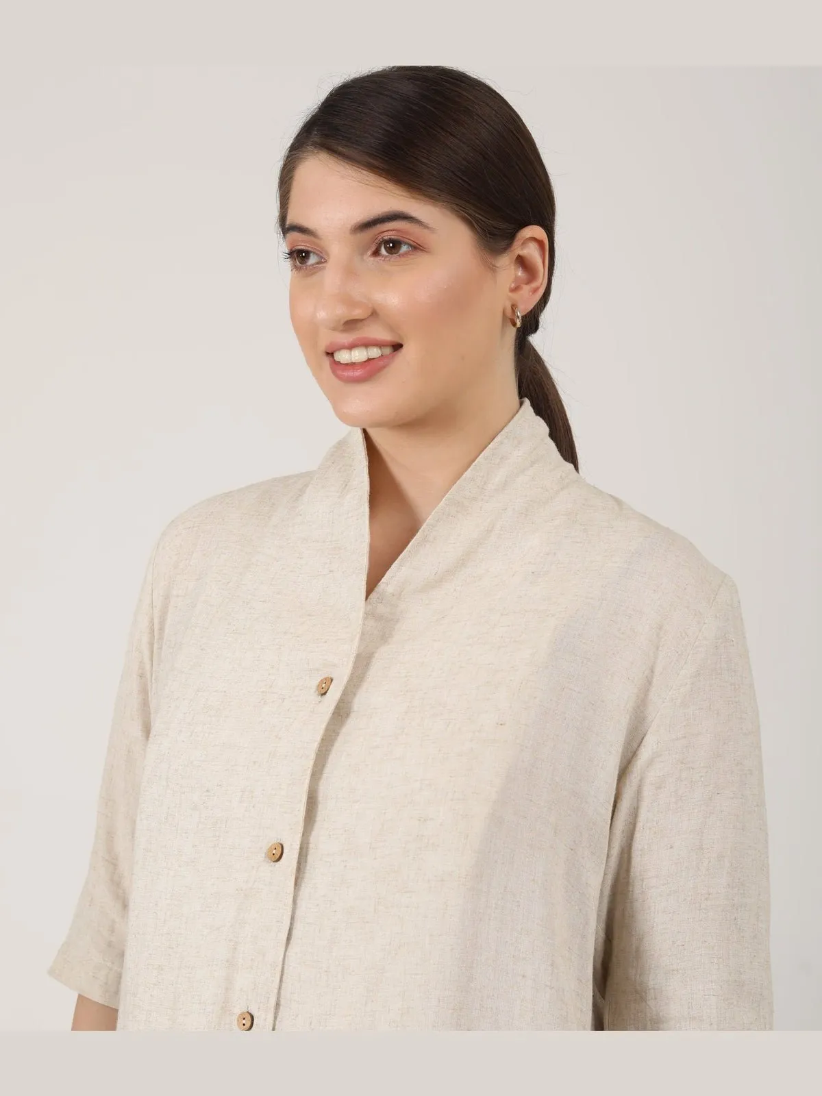 Linen Solid Long Shirt with Wide Leg Pant Co-ord Set