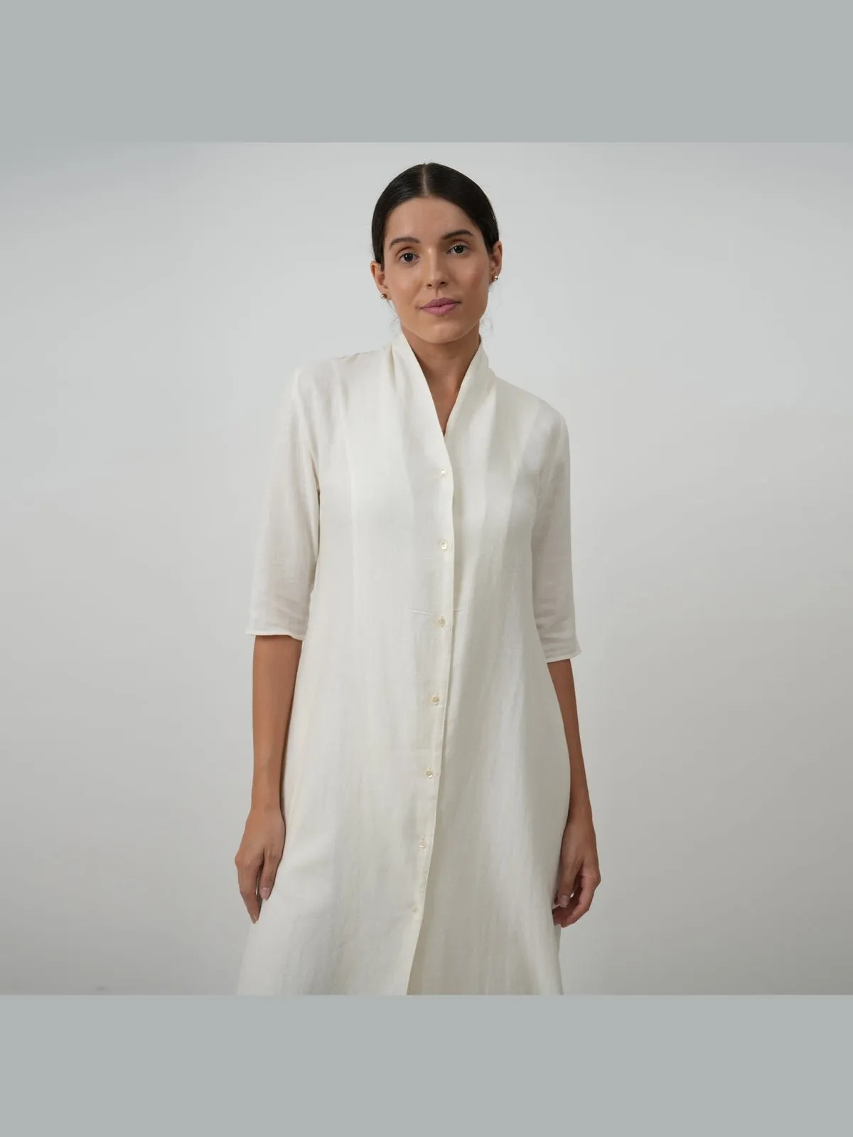 Linen Solid Long Shirt with Wide Leg Pant Co-ord Set