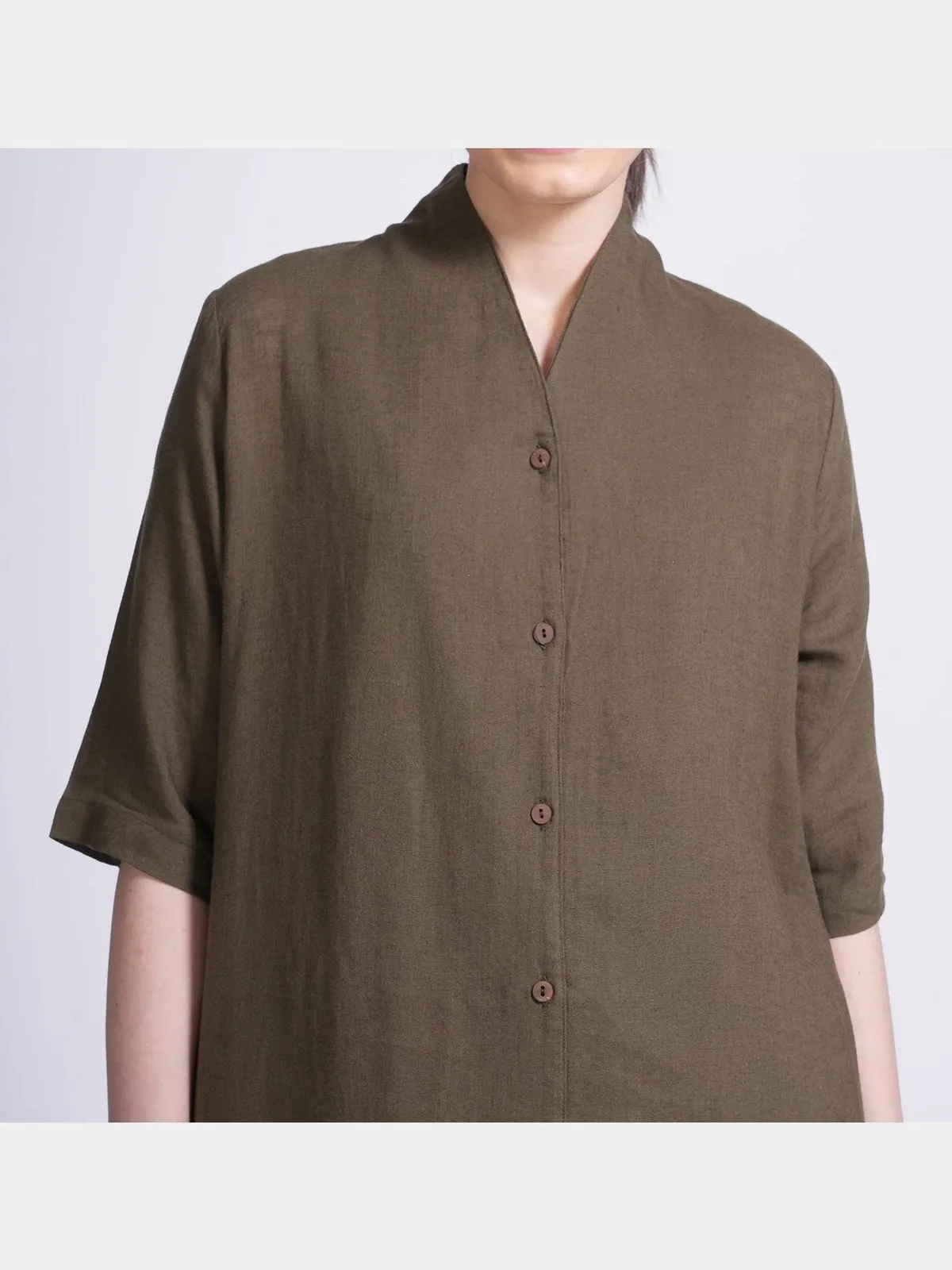 Linen Solid Long Shirt with Wide Leg Pant Co-ord Set