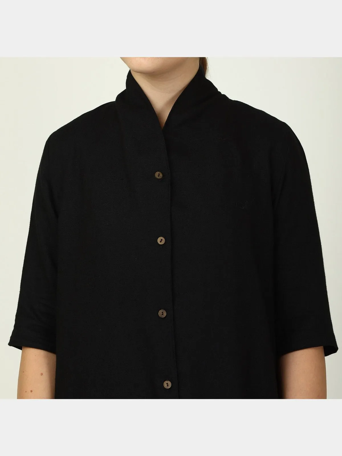 Linen Solid Long Shirt with Wide Leg Pant Co-ord Set
