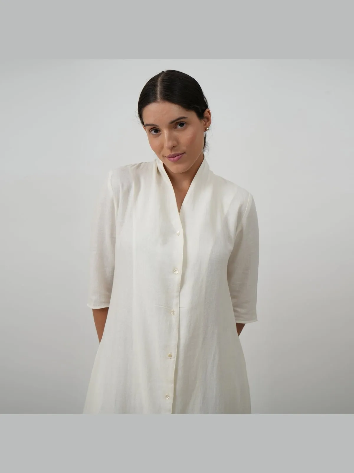 Linen Solid Long Shirt with Wide Leg Pant Co-ord Set
