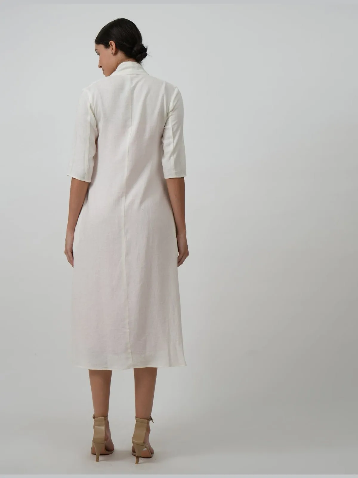 Linen Solid Long Shirt with Wide Leg Pant Co-ord Set