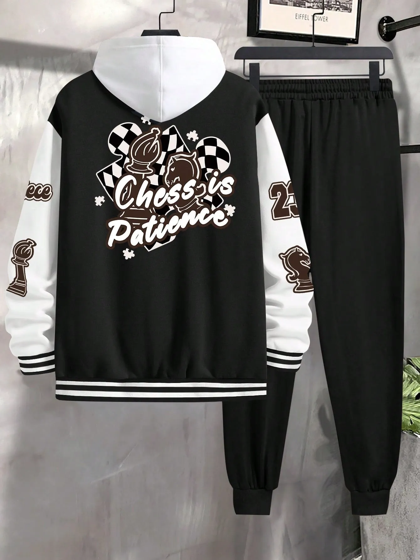Manfinity Men's Colorblock Letter Pattern Jacket And Joggers Two-piece Set