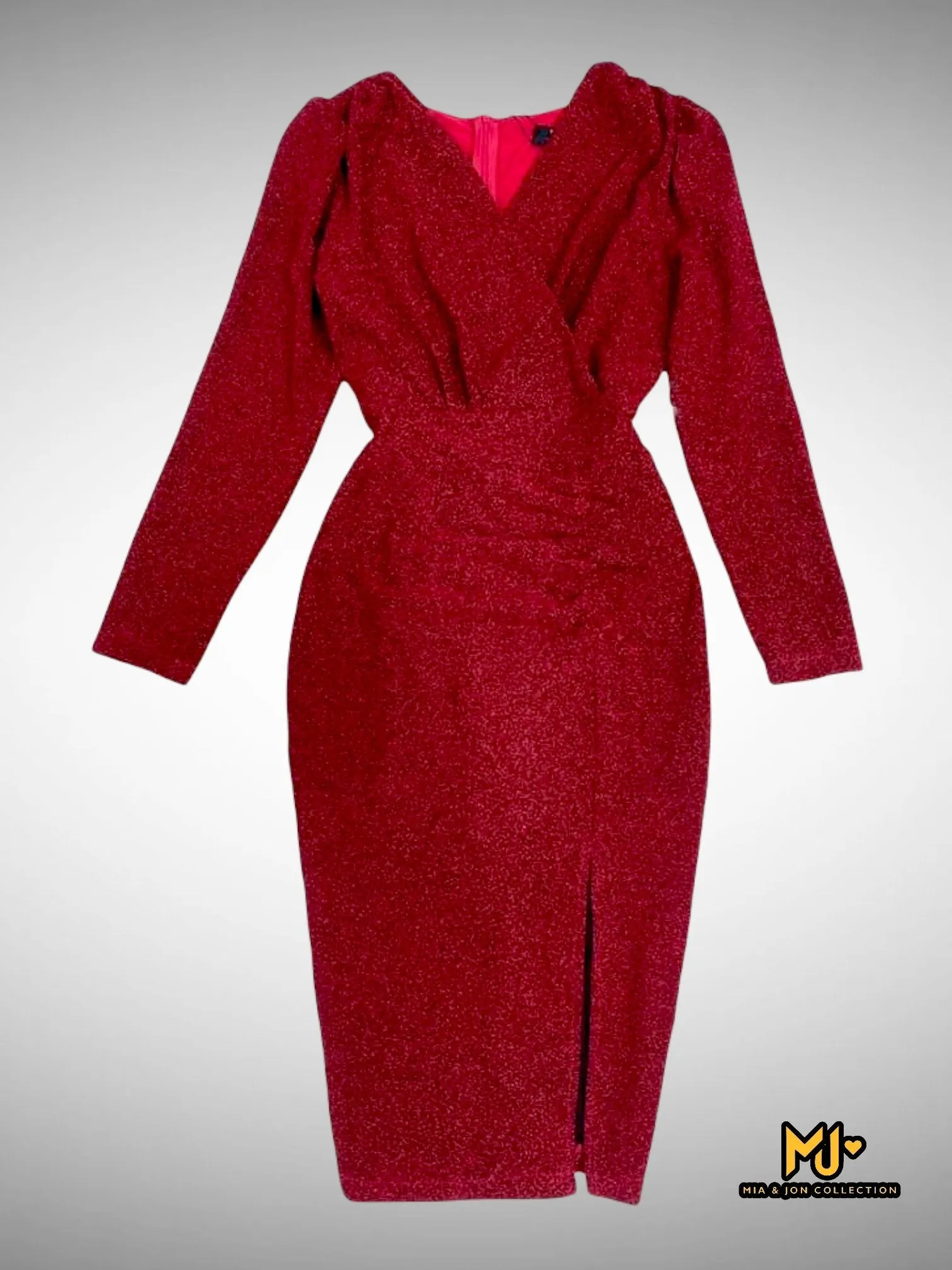 MJV2139 Long Sleeve High Slit Wrap Bodycon Dress