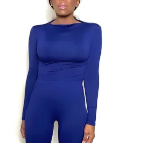 Mock Neck Crop | EveryDay Stretch Fitted Crop-Deep Blue