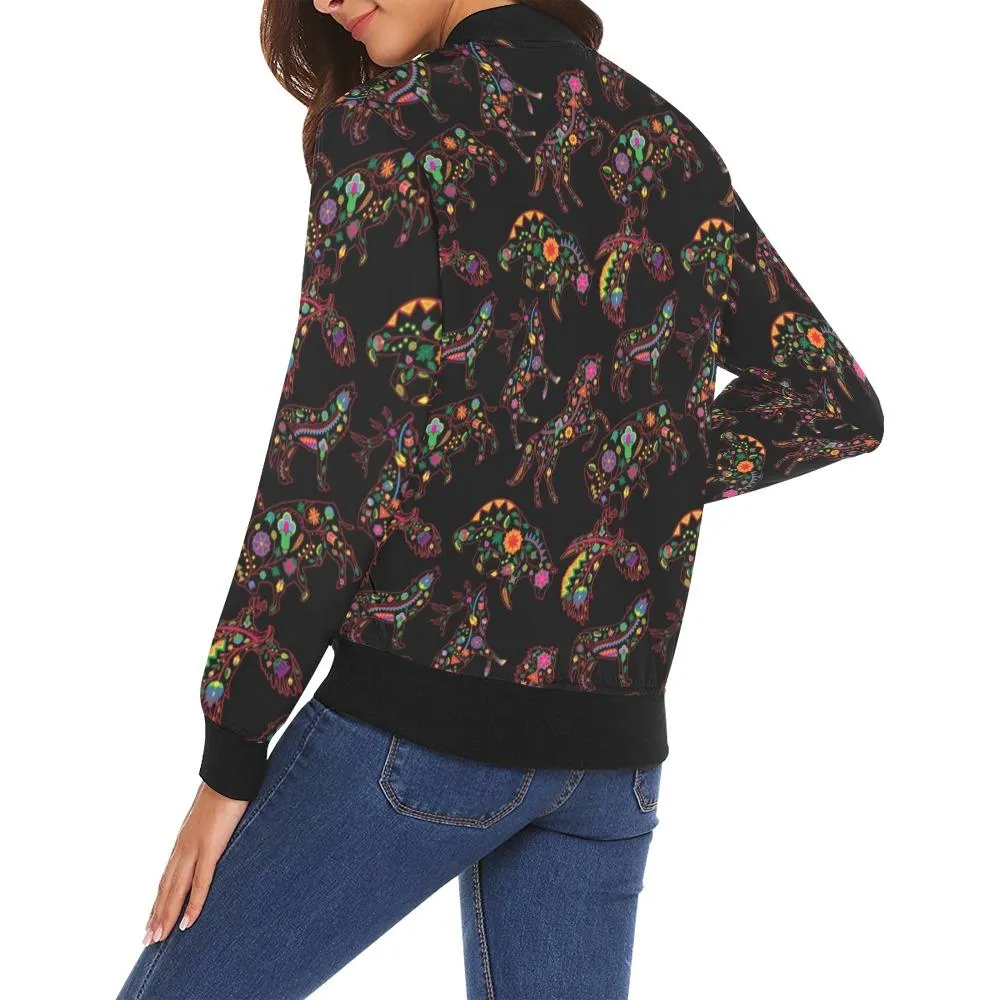 Neon Floral Animals Bomber Jacket for Women