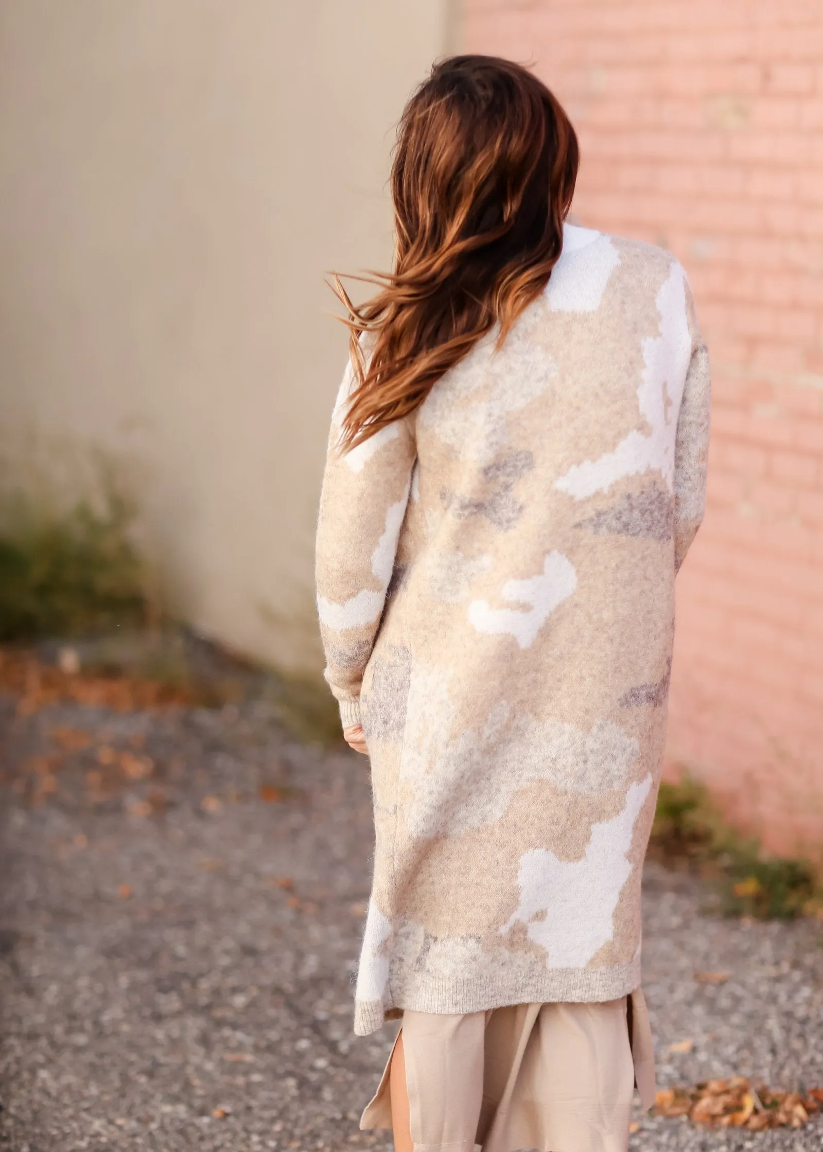 Neutral Toned Print Long Open Front Cardigan-FINAL SALE