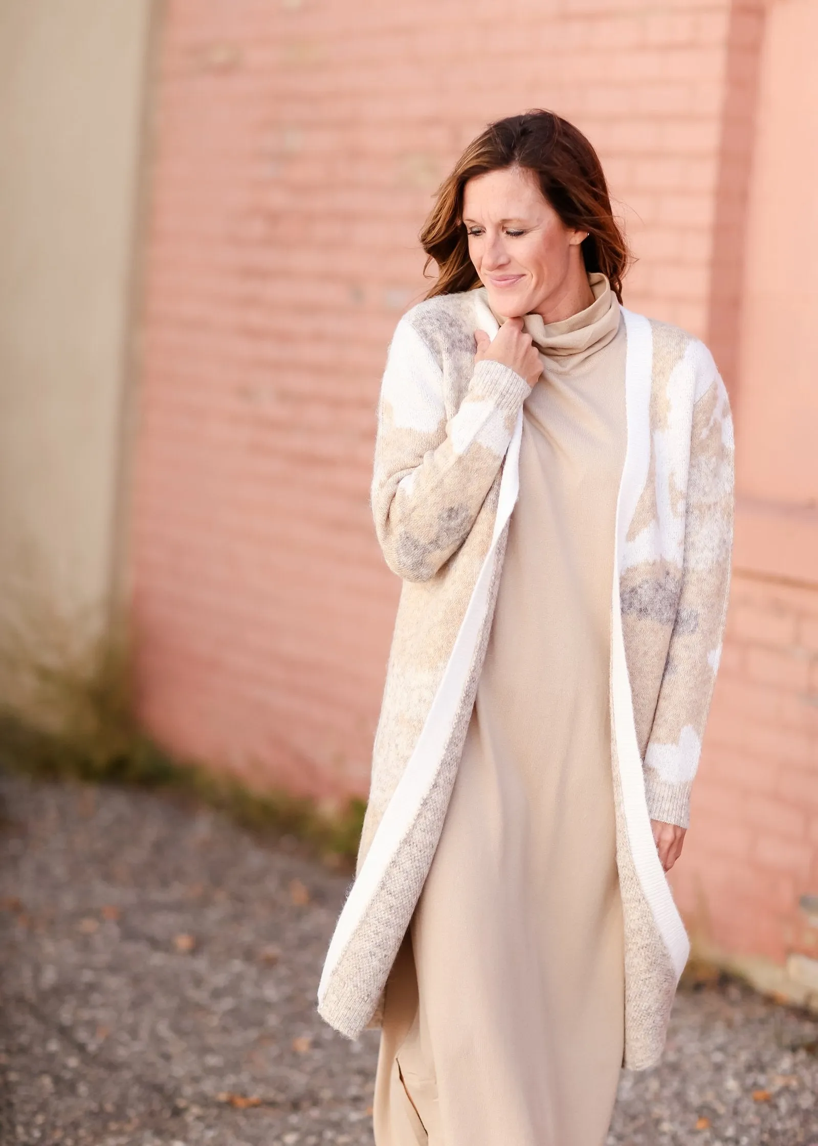 Neutral Toned Print Long Open Front Cardigan-FINAL SALE