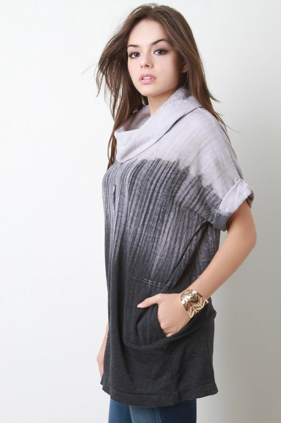 Ombre Turtleneck Short Dolman Sleeves Tunic Top