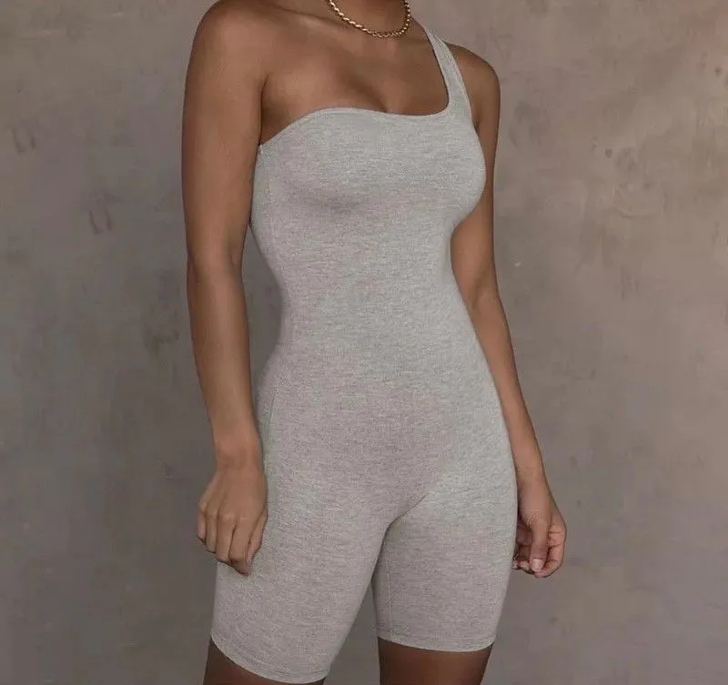 One Shoulder Unitard in Grey or Blue