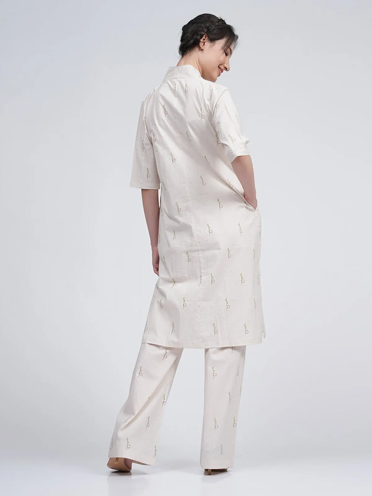 Organic Cotton Block Printed Long Shirt And Trousers  Co-ord Set