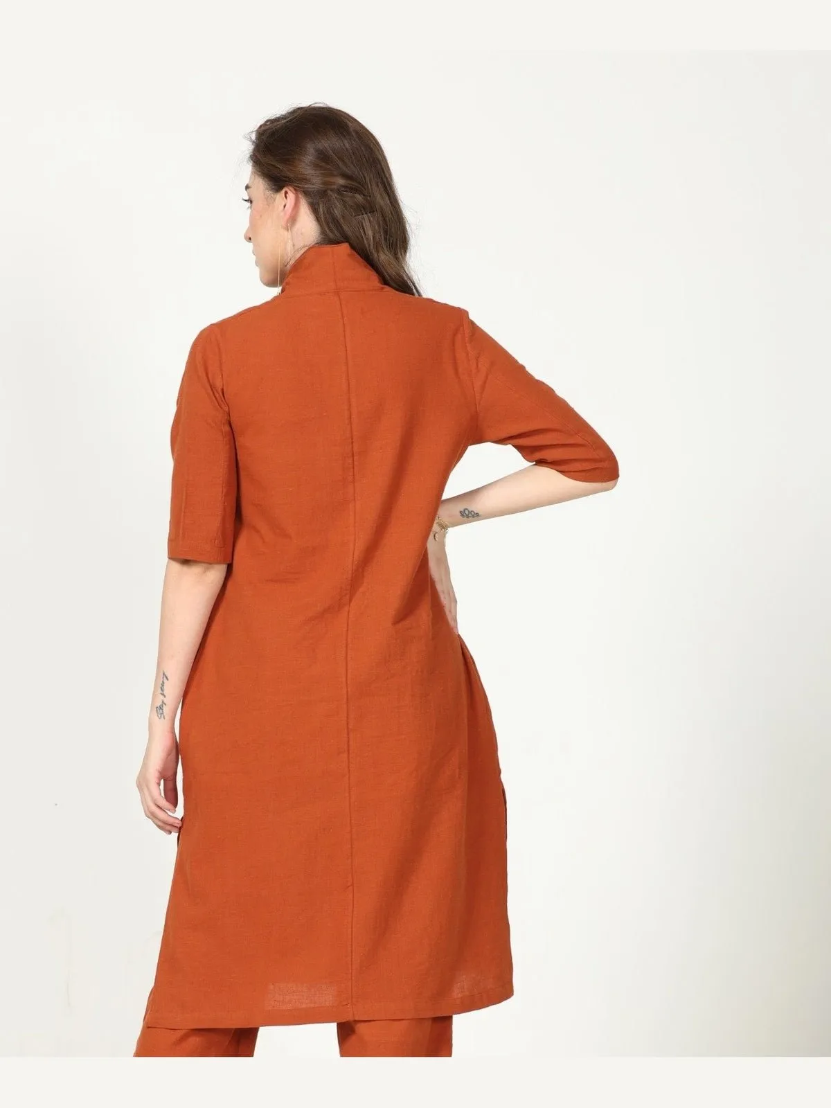 Organic Cotton Solid Long Shirt with Wide Leg Pant Co-ord Set