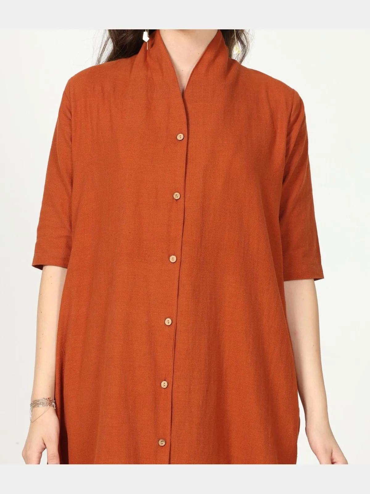 Organic Cotton Solid Long Shirt with Wide Leg Pant Co-ord Set