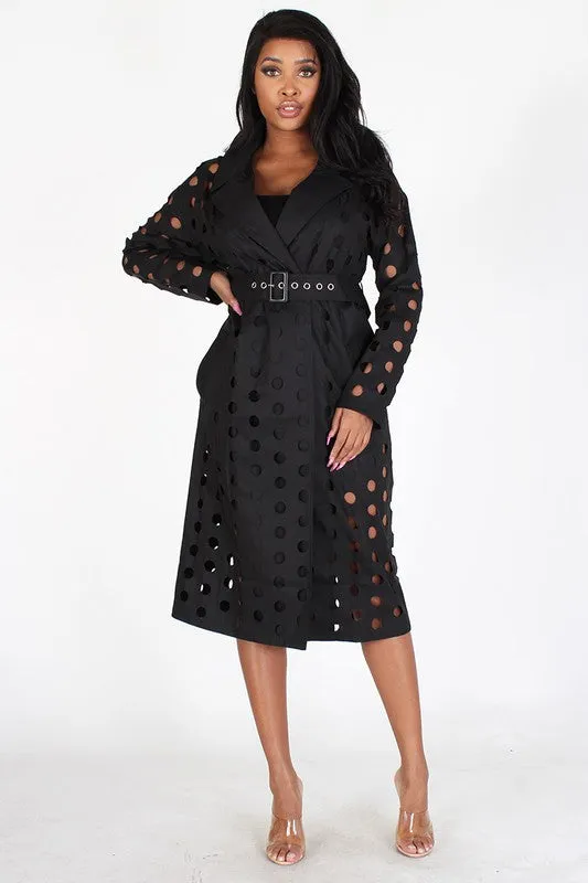 PERFORATED LONG COVER UP WITH CINCH BELT