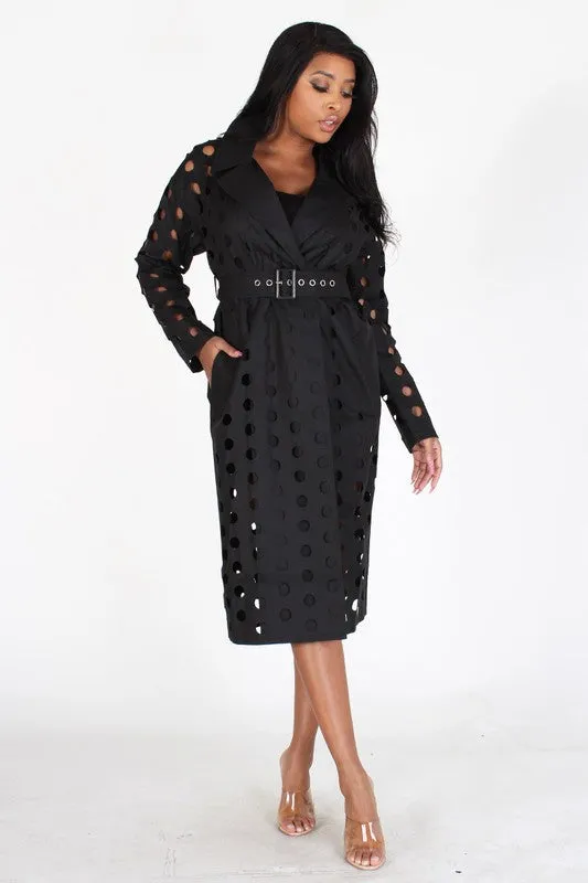 PERFORATED LONG COVER UP WITH CINCH BELT