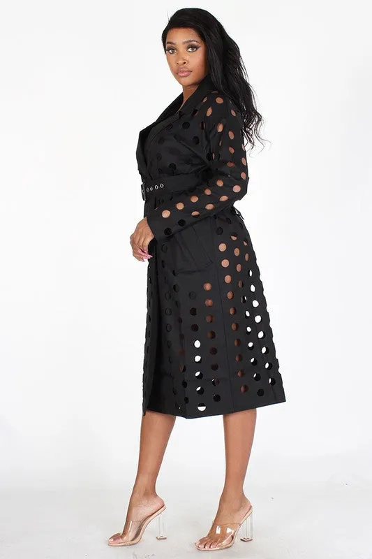 PERFORATED LONG COVER UP WITH CINCH BELT
