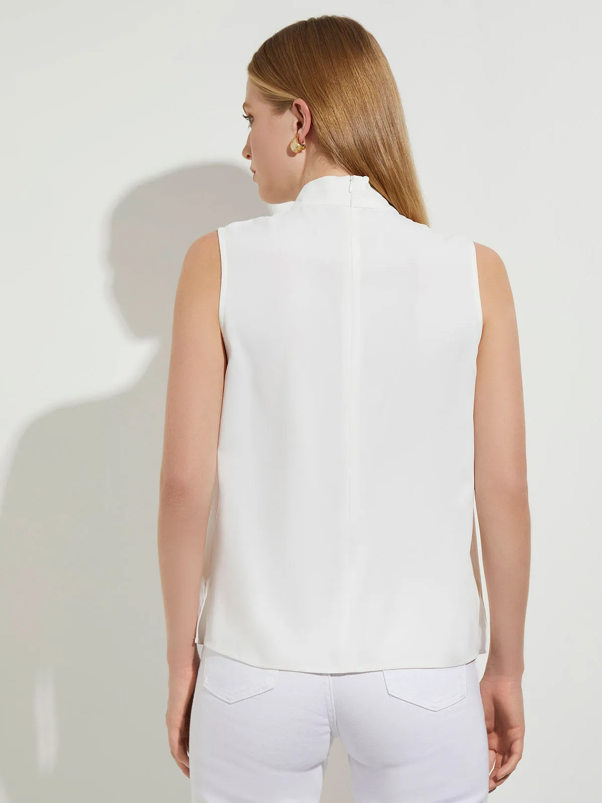 Pleated Crossover Collar Crepe de Chine Blouse