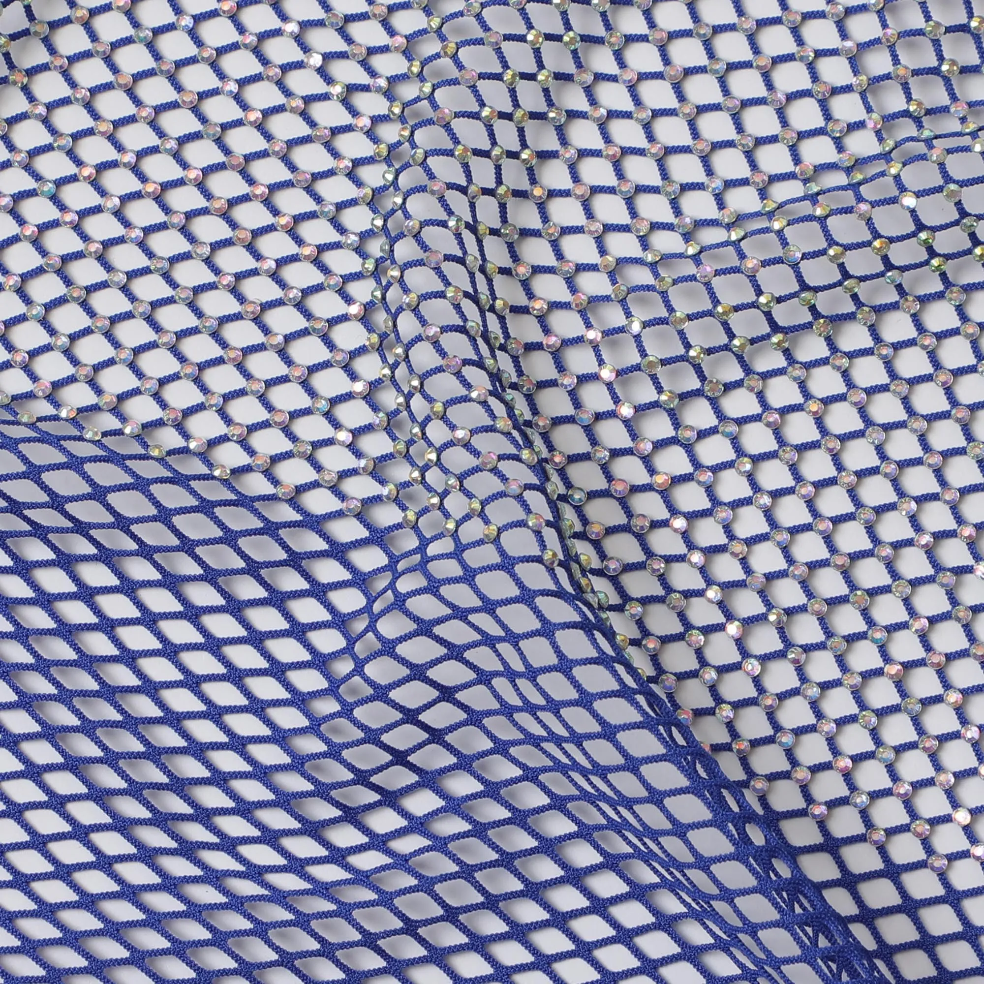 Royal Blue Crystal Embellished Nylon Mesh Tulle Fabric, 150cm Width – Perfect for Elegant Evening Gowns and Luxurious Decor-D20091