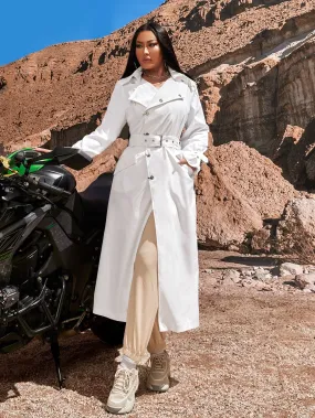 Slant Pocket Lapel Collar Belted Trench Coat