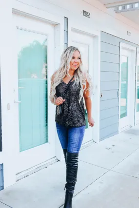 Sparkling Spaghetti Strap Cami - Black