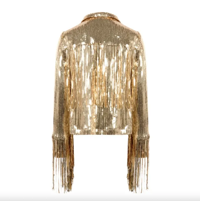 Tassel Sequin Jacket with Fringe Sleeves Cowgirl Festival Outfit Bride Disco Costume