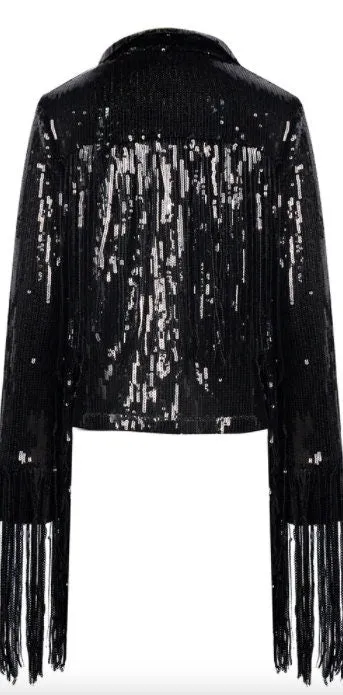 Tassel Sequin Jacket with Fringe Sleeves Cowgirl Festival Outfit Bride Disco Costume