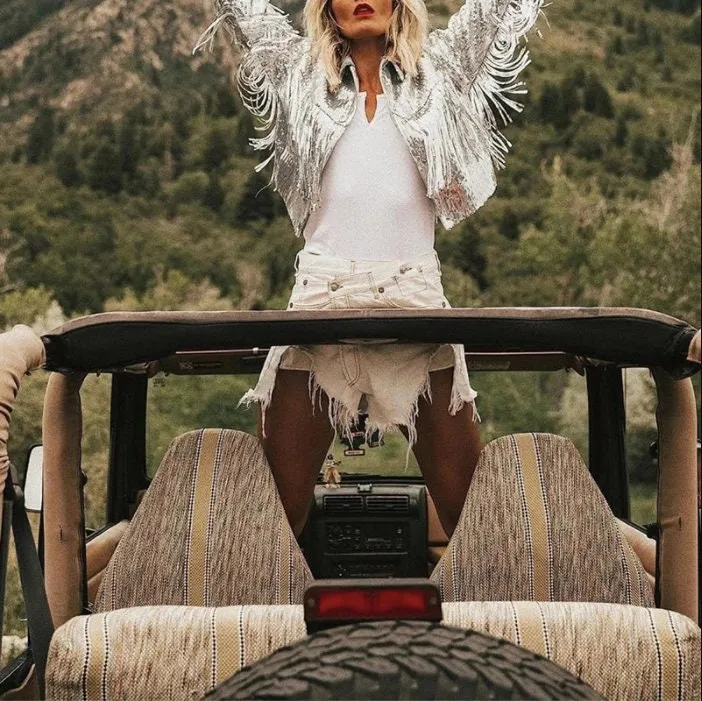 Tassel Sequin Jacket with Fringe Sleeves Cowgirl Festival Outfit Bride Disco Costume