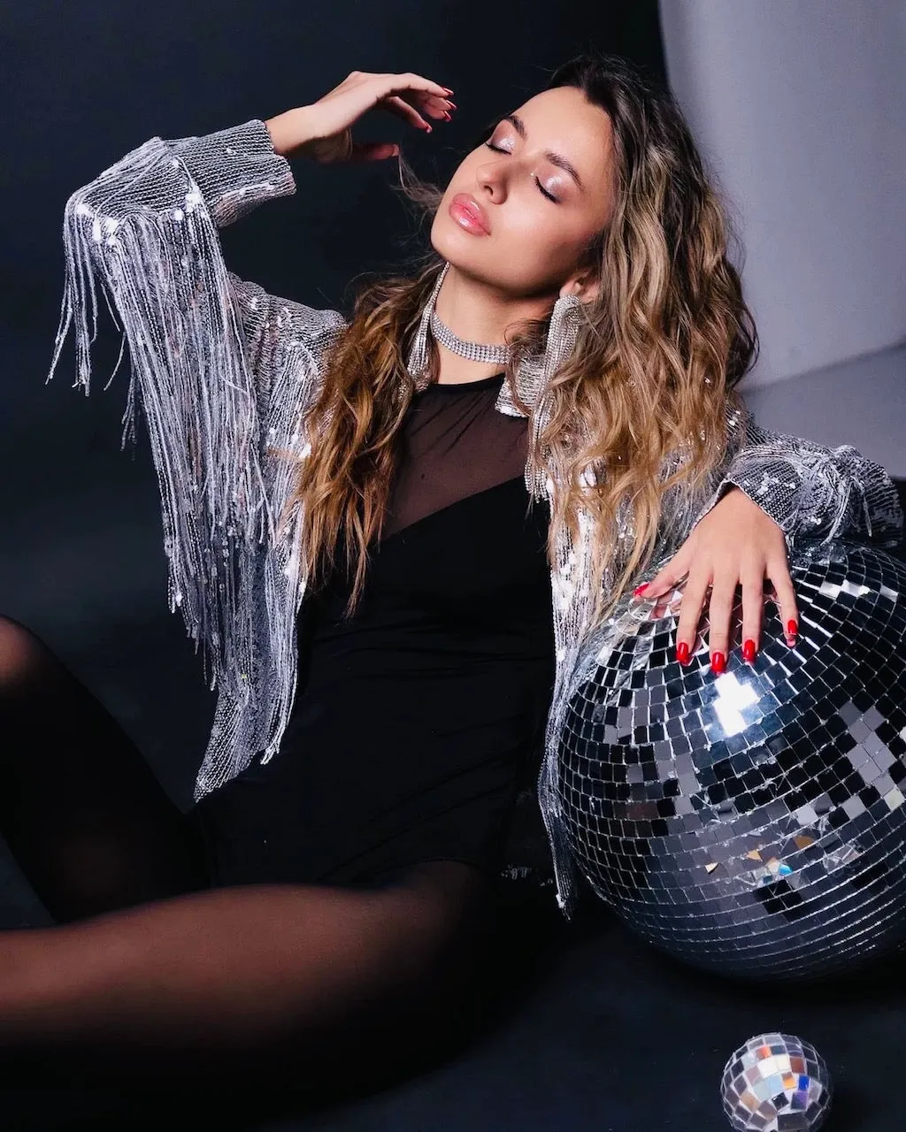 Tassel Sequin Jacket with Fringe Sleeves Cowgirl Festival Outfit Bride Disco Costume