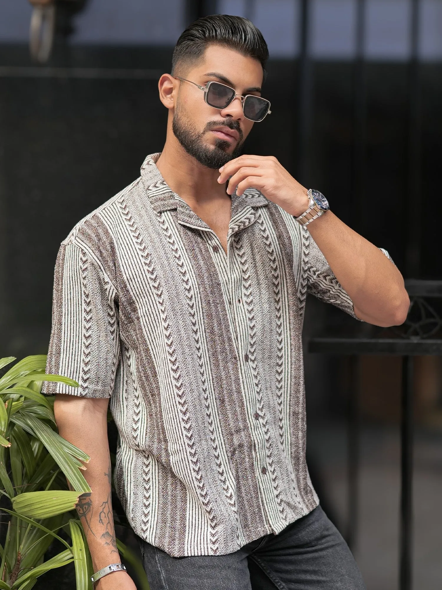 Tribal Brown Knitted Shirt